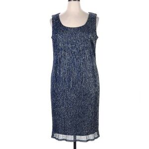 R & M Richards Blue Shimmering Metallic Sleeveless Cocktail Party Sheath Dress